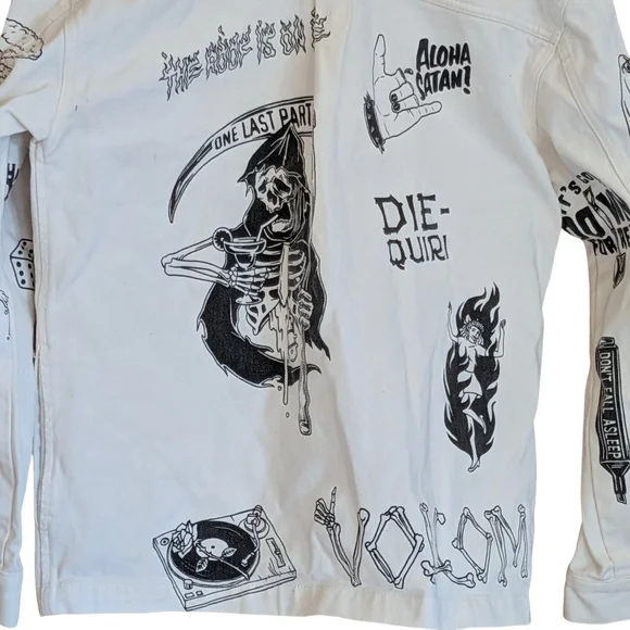 Volcom Tattoo Shacket Shirt Streetwear Skater  Denim Painted Party - Picture 3 of 7